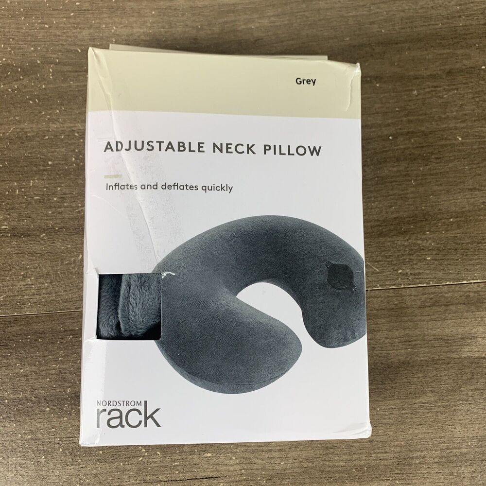 Nordstrom Rack Inflatable Deflates Adjustable Neck Travel Pillow Gray Velvet